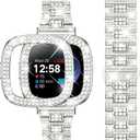 Dsytom Bling Stylish Watch Band Compatible With Fitbit Versa 4, Sense 2, Versa 3, Sense - Cute Strap With Rhinestone Protective Case Cover for Women (Starlight)