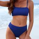ANRABESS Womens Bikini Sets, High Waist Tummy Control Swimsuits,Ribbed Textured 2 Piece Bathing Suits,Cheeky Beach Swimwear (Blue, M)