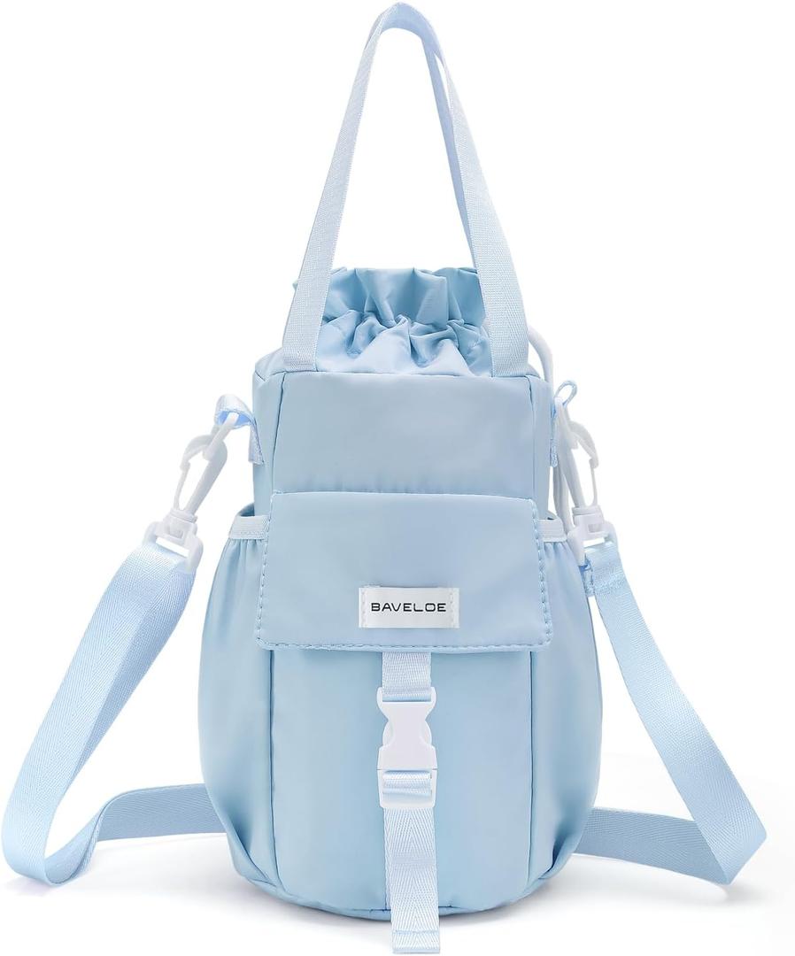 Water Bottle Holder with Strap Phone Pocket 32oz 40oz 64oz Tumbler Water Bottle Carrier Sling Bag Crossbody (Light Blue)