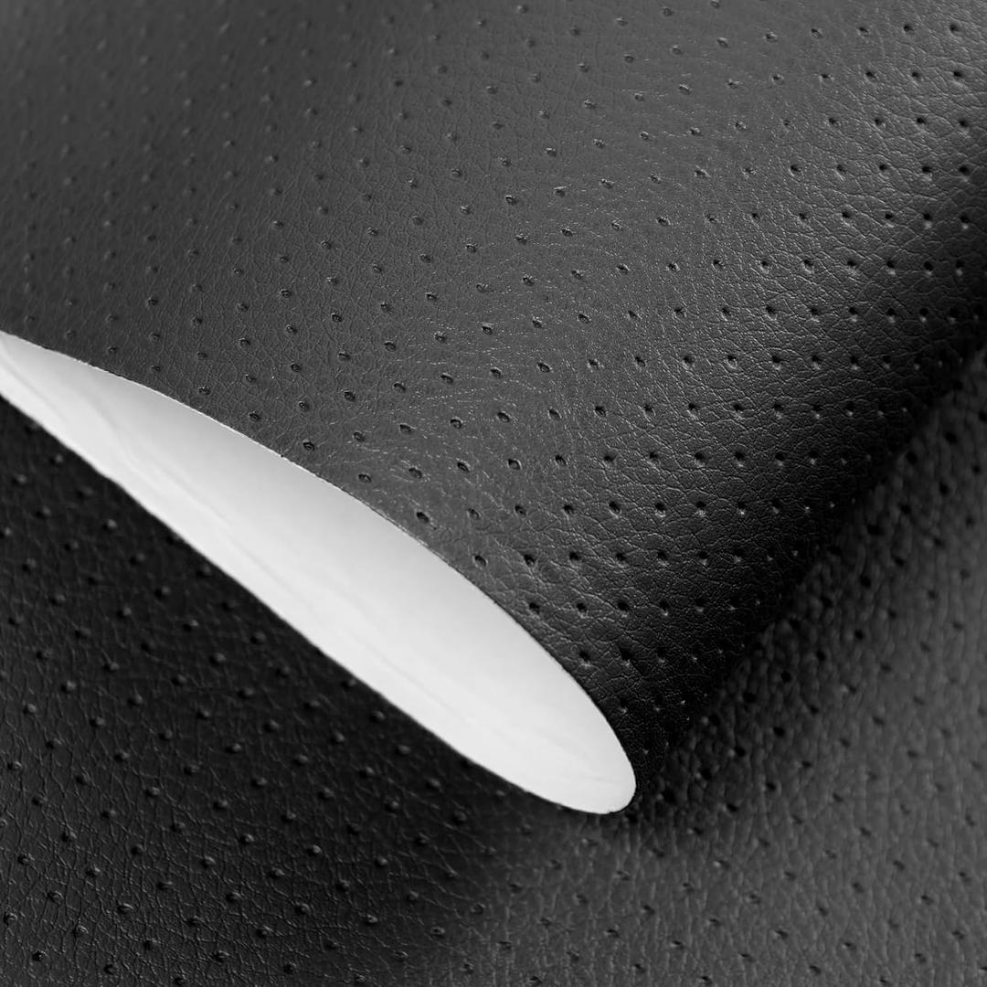 JuCheng 17x79inch Perforated Leather,Breathable Perforated Self-Adhesive Leather Repair Patch for Furniture, Couches, Car Seats, Office Chairs Faux Leather & Vinyl Repair Kit (Black)