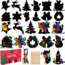 Stocking Stuffers - 48 PCS Rainbow Scratch Paper Cards Set | Christmas Crafts Toys Game for Kids - Christmas Gifts Ornaments Party Favors Decorations Supplies for Grandkids - Toddler Stocking Stuffers