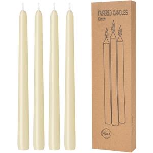 4 Pack Ivory Taper Candles - Taper Candles 10 Inch Dripless, Smokeless & Unscented - 8 Hours Long Burning - Hand Poured Tall Candlesticks - Ideal for Weddings, Dinner Parties, and Home Decor