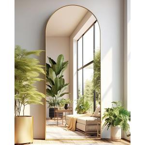 Otlsh Full Length Arched Floor Mirror, 71"26" With Stand, Full Body, Large, Wall, Freestanding, Oversized, Aluminum Frame - Gold