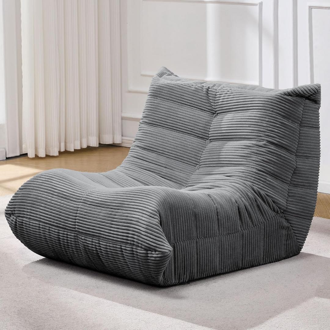 Bean Bag Chairs for Adults Giant Bean Bag Chair Memory Foam BeanBag Chair Big Bean Bag Sofa with Filler Faux Fur Fireside Beanbags Lazy Sofa for Living Room Bedroom Dorm Office (Grey Corduroy) (Single)