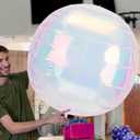 50 Inch Giant Iridescent Round Foil Balloons, 3Pcs Holographic Clear 4D Ball Balloons for Birthday New Year Eve Wedding Folding Rainbow Under The Sea Mermaid Party decoration