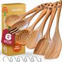 Riveira's 6-Piece Kitchen Essentials - Wooden Spoons for Cooking and Comprehensive Cooking Utensils Set (Light Teak)