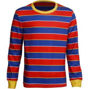 Adult Halloween Cosplay Costume Men's Bert Ernie T-Shirt Multicolored Striped Long Sleeve T-Shirt Basic Pullover Top Shirt (Large, Ernie)