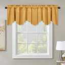 Yellowish Gold Velvet Window Valance - Home Fashion Rod Pocket Scalloped Valance Light Blocking Half Curtain Tiers Thermal Insulated Energy Saving Drapes for Guest Room/Hall, 52 x 18-inch, 1 Pack