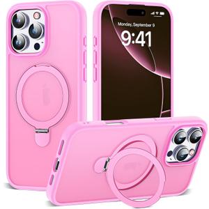 Designed for iPhone 16 Pro Case with Magnetic Ring Stand [Compatible with Mag-Safe] [Military Drop Protection] Shockproof Translucent Phone Cover for iPhone 16 Pro 6.3",Pink