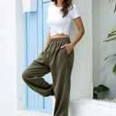 Willow Dance Wide Leg Sweatpants for Women High Waisted Baggy Joggers Elastic Loose Active Pants with Pockets Amy Green M