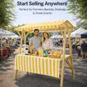 Portable Vendor Cart with Canopy, Foldable Farmers Market Booth with Wheels, Wooden Street Vendor Food cart for Lemonade Stand, Outdoor Events, Street Food & Pop-Up Events (Yellow, 47.2 in)
