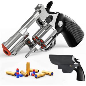 Revolver Toy Gun with Holster Silver - Soft Bullet Western Cowboy Prop Revolver Gun Plastic Play Guns Pistol for Kids Boys Age 6+ Foam Blaster CS Toy Rifle Sniper Small Hand Gun Cosplay Shoot Games