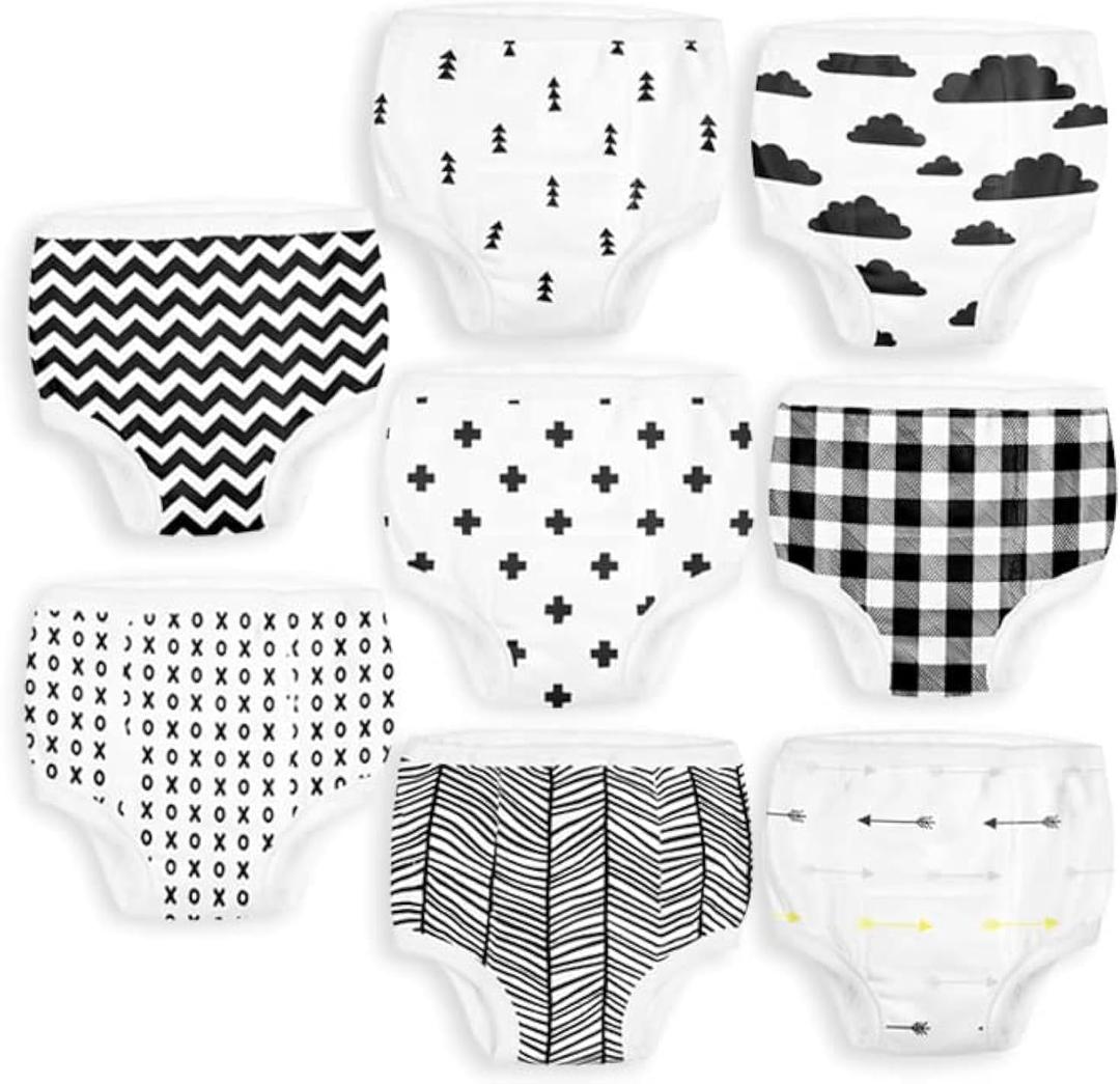 BaeBae Goods Potty Training Underwear for Boys & Girls 8 Piece, Absorbent Cotton Baby Toddler Training Pants 12M (Black)
