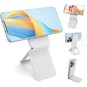 Phone Stand, Foldable Magnetic Phone Tripod, Angle Adjustment & Strong Magnets PU Leather Phone Stand, Compatible with All Smart Phone 16/15/14/13/12 (White)