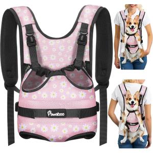 Pawaboo Pet Dog Front Carrier Backpacks, Legs Out Pet Carrier Backpack, Adjustable Easy-fit Dog Chest Carriers for Small Medium Dogs Hands Free for Travel Hiking Cycling Camping, XL, Pink Daisy