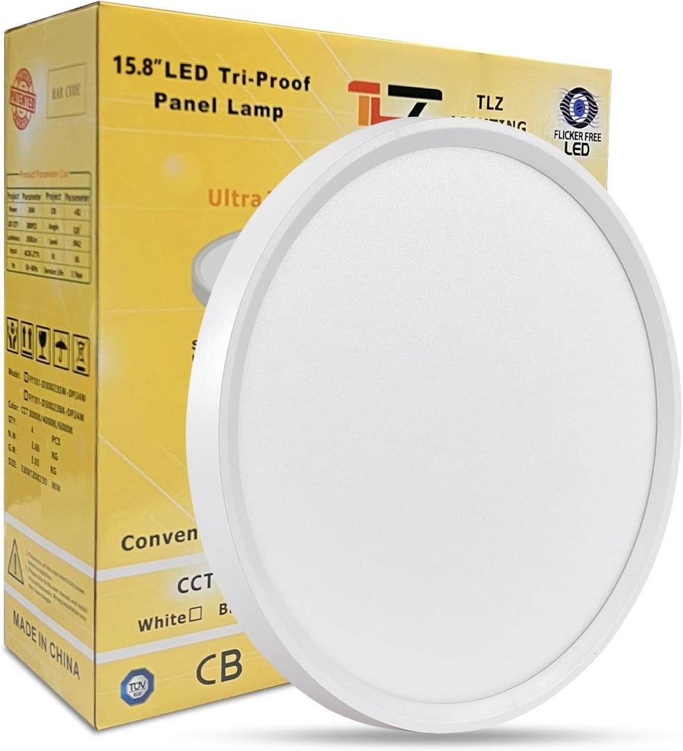 15.8 Inch LED Flush Mount Ceiling Light, 32W, 3480LM, 3000K/4000K/6000K CCT Selectable, Ultra-Slim LED Ceiling Light Fixtures, Low Profile Round Flat Panel Light for Bedroom,Kitchen,Hallway(White)