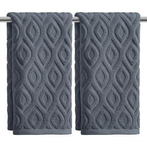 Artoid Mode 2 Pcs Grey 3D Diamond Grid Jacquard Hand Towels for Bathroom, 100% Cotton Soft Absorbent Bathroom Decor Towels, 13.7 x 29.5 Inch