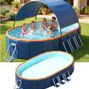 10FT Foldable Pool with UPF60+ Canopy for Audlts,Collapsible Above Ground Swimming Pool with Reinforced Triangular Supports for Backyard Family Garden