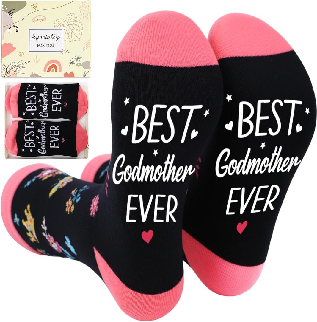 Godmother Gifts Socks for Women - Soft Best Godmother Ever Crew Socks, God Mother Proposal Christimas Mother’s Day Baptism Thank You Appreciation Birthday Gift from Godchild
