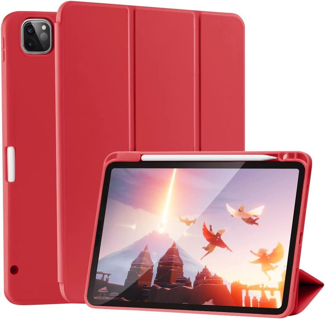 SIWENGDE Case for iPad Pro 11 Inch 4th/3rd/2nd Generation 2022/2021/2020 with Pencil Holder [Support iPad 2nd Pencil Charging] Slim Trifold Stand Smart Protective Cover, Auto Wake/Sleep(Red)