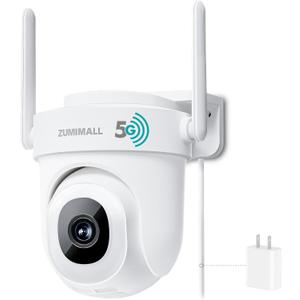 ZUMIMALL 5MP Security Camera Outdoor - 2.4G/5G WiFi, Wired Camera 24/7 Recording | AI Motion & Noise Detection, 360 Auto Tracking, Color Night Vision | IP66 Weatherproof, Alexa Compatible (1-Pack, White)