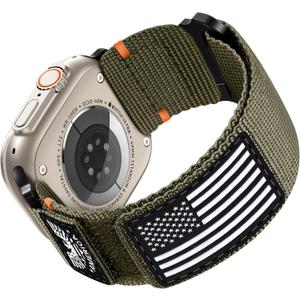 Rugged Strap Compatible with Apple Watch Ultra 2 Band 49mm for iWatch Bands 46mm 45mm 44mm 42mm(S3/2/1) Men, Soft Woven Flag Wristbands Strap for Apple Watch Ultra Series /10/9/8/7/6/5/4/SE/Ultra (Green-Eagle Flag)