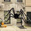 JOYIN Halloween Spider Web and 59'' Giant Spider, 16.4 x 15.7 Ft Large Triangular Web for Outdoor Decoration, Giant Spiderweb for Patio, Garden, Yard, Haunted House Decor, Indoor Home Party Supplies