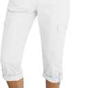LookbookStore Capri Pants for Women High Waisted Cargo Casual Elastic Waist Rolled Hem Summer Capris Pants with Pockets (White, XXL)