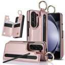 XIMAND for Samsung Galaxy Z Fold 7 Wallet Case with S-Pen Holder and Credit Card Holder, Cash Slot, Front Tempered Glass Screen Protector & Reinforced Frame Protective Cover.(Rosegold)