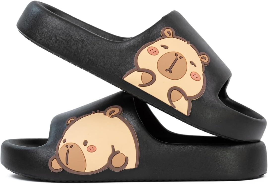 2 x Men's and Women's Capybara Slides,Cute Capybara Slippers for Indoor Outdoor,Non Slip Quick Drying Shower Shoes,Comfort Cloud Slides Sandals (Black)