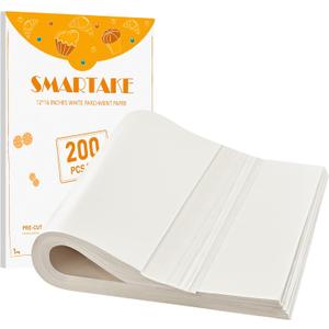 SMARTAKE 200 Pcs Parchment Paper Baking Sheets, 12x16 Inch Non-Stick Precut Baking Parchment, Suitable for Baking Grilling Air Fryer Steaming Bread Cup Cake Cookie and More (White)