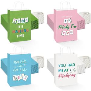 ARQRHTLY 36 Pcs Mahjong Gift Bags Bulk with Handles, 8.3 x 5.9 x 3.2 Inch Multiple Style Paper Goody Bags, Mahjong Party Decorations for Women Men Lover Game Night Birthday Party Supplies