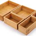 Lawei Set of 5 Bamboo Drawer Organizer Boxes, Desk Storage Box Kit, Drawer Storage Containers Tray Bins for Office, Kitchen, Bedroom, Children Room, Craft, Sewing
