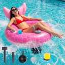 Motorized Pool Float for Adult, Pool Inflatable Lounger Chair Electric River Tube Floating with Pusher Handles Cup Holder and Pump for Party Beach Summer Fun, 47.24" x 47.24"