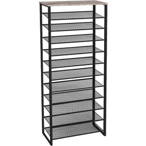 HOOBRO 12-Tier Shoe Rack for Entryway, 29.5" L Shoe Storage Organizer, Large Capacity Shoe Shelf for Closet, Front Door Entrance, Hallway, Holds 36-48 Pairs of Shoes, Greige and Black BG127XJ01