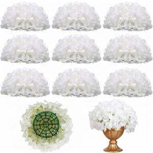 Tigeen 10 Pcs Hydrangea Artificial Flowers,9 inch Fake Hydrangeas Silk White Faux Flowers Bulk for Outdoors Arrangement Valentine's Day Wedding Centerpieces Mother's Day Anniversary Party Home Decor