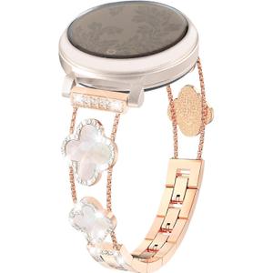 Bling Band Compatible for Garmin Lily 2/Lily 2 Classic/Active, 14mm Diamond Four-clover Stylish Women Strap Replacement for Lily 2 Smartwatch