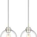2 Pack Pendant Lights Kitchen Island, 8" Brushed Nickel Pendant Light Fixtures with Globe Clear Glass Shade, Modern Kitchen Island Lighting for Bathroom, AD-22280-2PL-SN