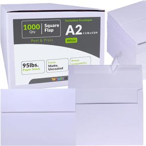 Winlyn 1000 Pcs White A2 Invitation Envelopes, Peel & Press Self Seal, 4 3/8 x 5 3/4 Square Flap, RSVP & Return Envelopes, 95lb. Paper, Perfect for Announcements, Greeting Cards, Letters