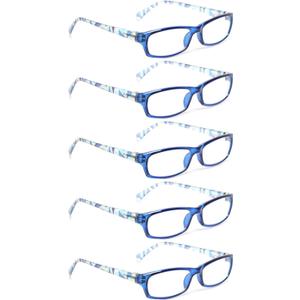 Kerecsen Reading Glasses 5 Pairs Fashion Ladies Readers Spring Hinge with Pattern Print Eyeglasses for Women (Blue, 2.0, x)