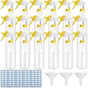 Eccliy 20 Pack 16oz Empty Spray Bottles, Leakproof Cleaning Bottles with Measurement and Adjustable Nozzle for Housekeeping, Commercial Use(Cylinder, Yellow Spray Head)