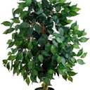 Nearly Natural 3ft Triple Trunk Artificial Ficus Tree with Natural Wood Trunks, Fake Tree for Indoor Home Decor, Faux Ficus Tree with Black Nursery Pot