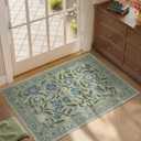 Collive Washable Entryway Rugs, Green 2 x 3 Spring Floral Rug Modern Soft Kitchen Carpet Non Slip, Vintage Bathroom Mats Stain Resistant Inside Front Door Mat for Entrance, Bedroom