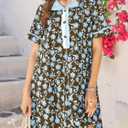 Wenrine Womens Floral Mini Dress Casual Short Sleeve Collared Button Down Summer Beach Vacation Dresses Brown (Brown)