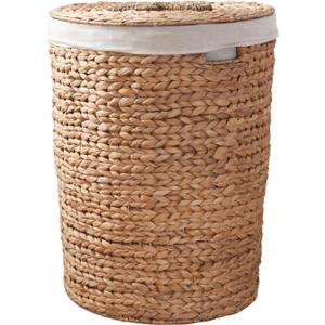 Round Woven Wicker Laundry Hamper with Lid - Large Water Hyacinth Storage Wicker (Natural Brown, 15x15x20 in)
