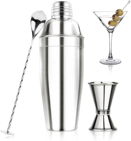 Ohtomber 24OZ Cocktail Shaker Set - Cocktail Bar Martini Drink Shaker Set with Strainer, Stainless Steel Bartender Kit Drink Mixer with Jigger, Mixing Spoon, Bar Accessories for Beginners