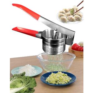 Stainless Steel Vegetable Squeezer, Upgrade Red Silicone Handle Metal Vegetable Water Squeezer for Squeezing Veggie Liquid