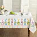 Horaldaily Easter Tablecloth 60×104 Inch, Spring Carrots Bunny Colorful Washable Table Cover for Party Picnic Dinner Decor