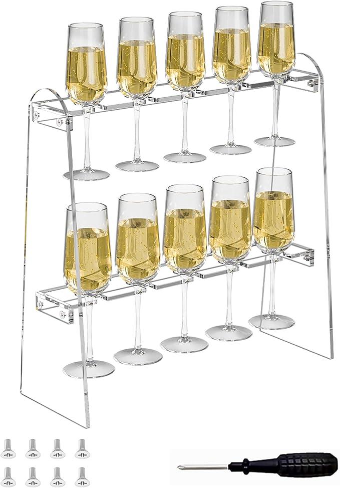 Hexsonhoma 2 Tier Acrylic Champagne Flute Holder Stand for Party with 10 Slots, Countertop Champagne Glass Holder Stand Fit up to 8oz Champagne Flutes(Glasses Not included)