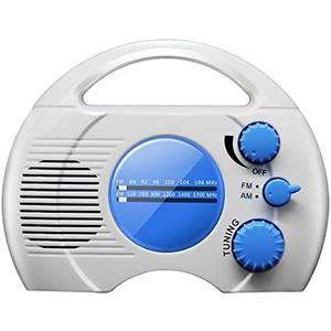 Portable AM/FM Shower Radio, Waterproof Hanging Bathroom Radio Built-in Speaker, Adjustable Volume with Rotating Knob, Battery Operated for Bathroom, Kitchen, Outdoor